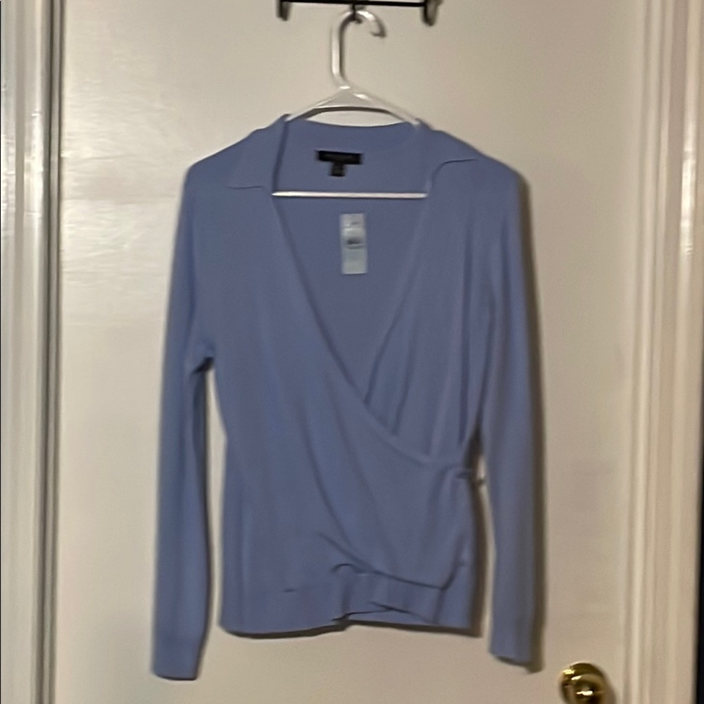 NWT Ann Taylor Blue Wrap Top